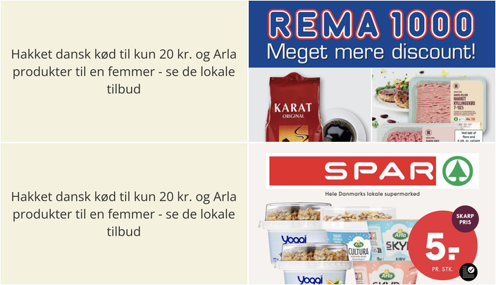 Hakket dansk kød til kun 20 kr. og Arla produkter til en femmer - se de lokale tilbud
