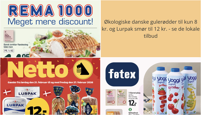 Økologiske danske gulerødder til kun 8 kr. og Lurpak smør til 12 kr. - se de lokale tilbud