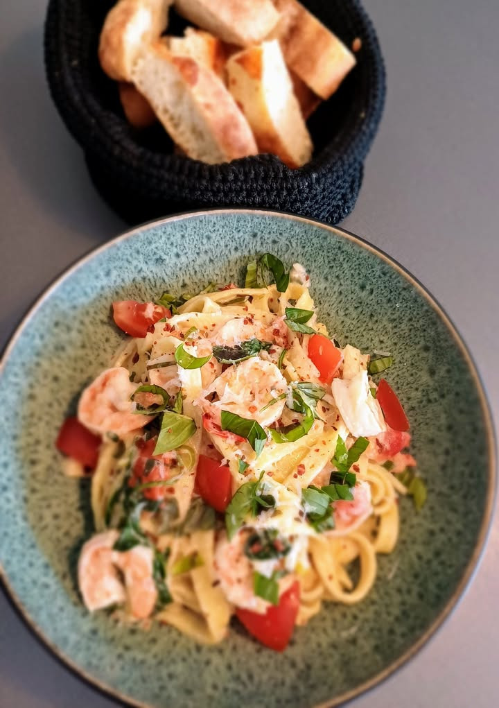 Njordkøkken tilbyder cremet pasta med tigerrejer til afhentning på torsdag