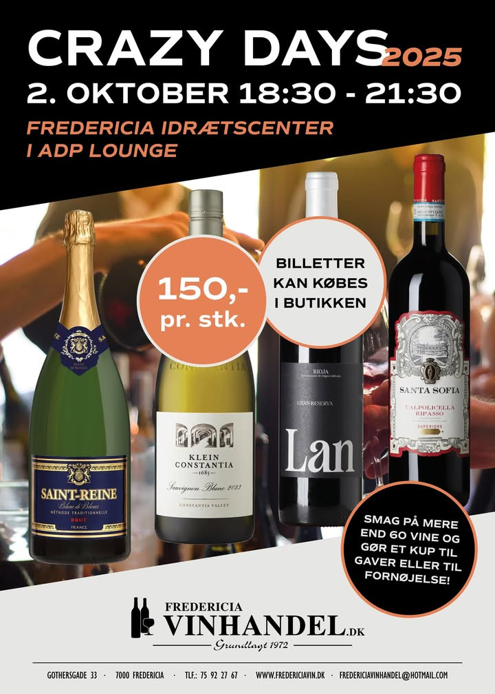 Fredericia Vinhandel inviterer til crazy days vinsmagning i Middelfart