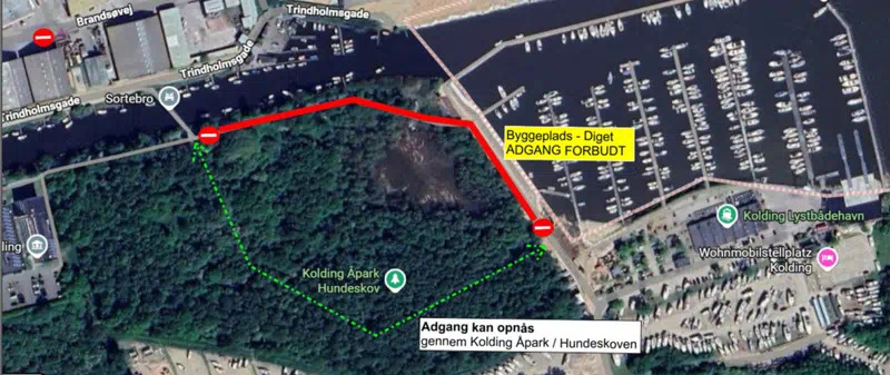 Fjordstien lukkes midlertidigt mellem Sortebro og Marina Syd på grund af arbejde med højvandsdige