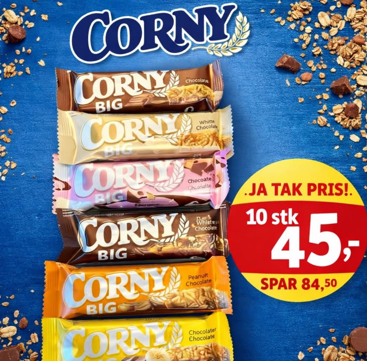 Meny Hobro tilbyder stor rabat på Corny myslibars ved køb af 10 stk.