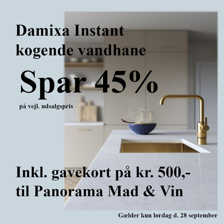 VangVedVængets VVS tilbyder stor rabat på Damixa Instant kogende vandhane og gavekort til Panorama Mad & Vin