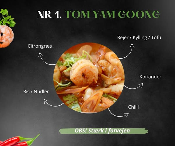 Pinto Thai Take Away tilbyder stærk Tom Yam Goong med rejer, kylling eller tofu
