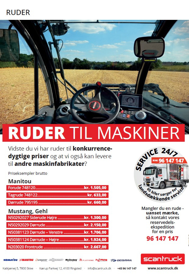 SCANTRUCK A/S hjælper hurtigt med ruder til maskiner