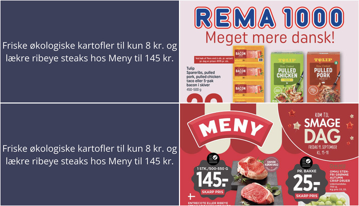 Friske økologiske kartofler til kun 8 kr. og lækre ribeye steaks hos Meny til 145 kr.