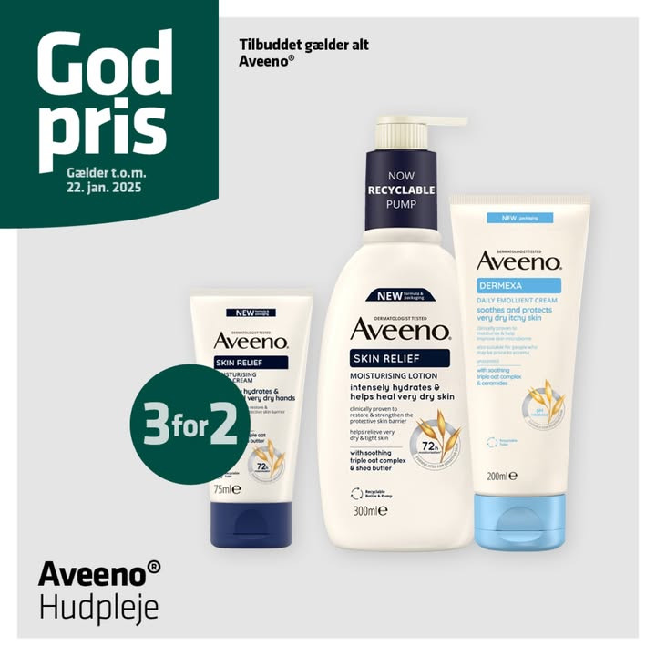 Herning Løve Apotek tilbyder 3 for 2 på Aveeno produkter frem til 22. januar