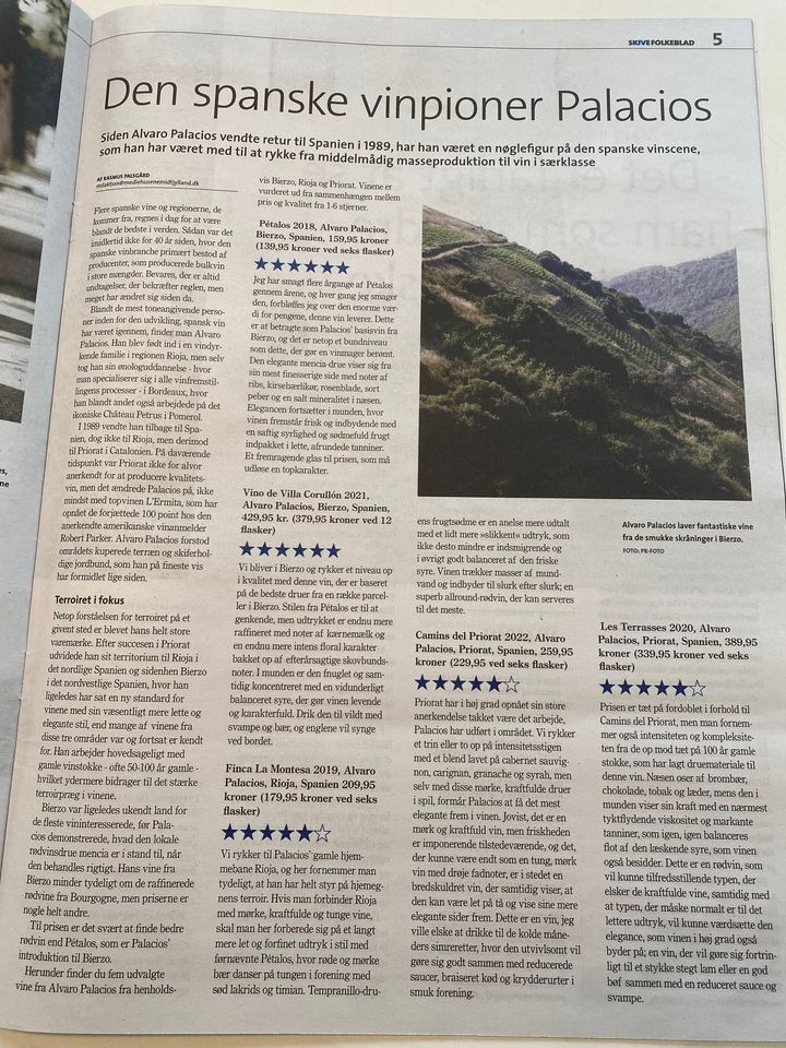 Pedersborg Vin fremhæver roste spanske vine af Alvaro Palacios i Skive Folkeblad
