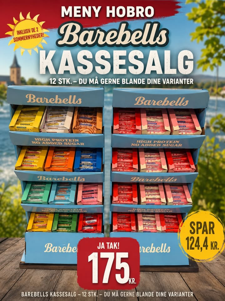 MENY Hobro har ja tak på Barebells bars med 12 stk. til 175 kr.