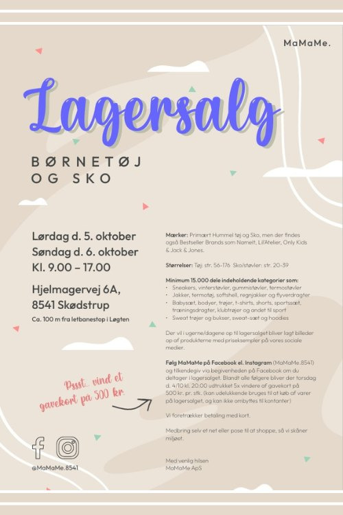 Lagersalg.com inviterer til stort børnetøjs- og sko-lagersalg i Skødstrup med op til 80% rabat