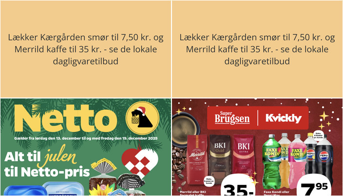 Lækker Kærgården smør til 7,50 kr. og Merrild kaffe til 35 kr. - se de lokale dagligvaretilbud