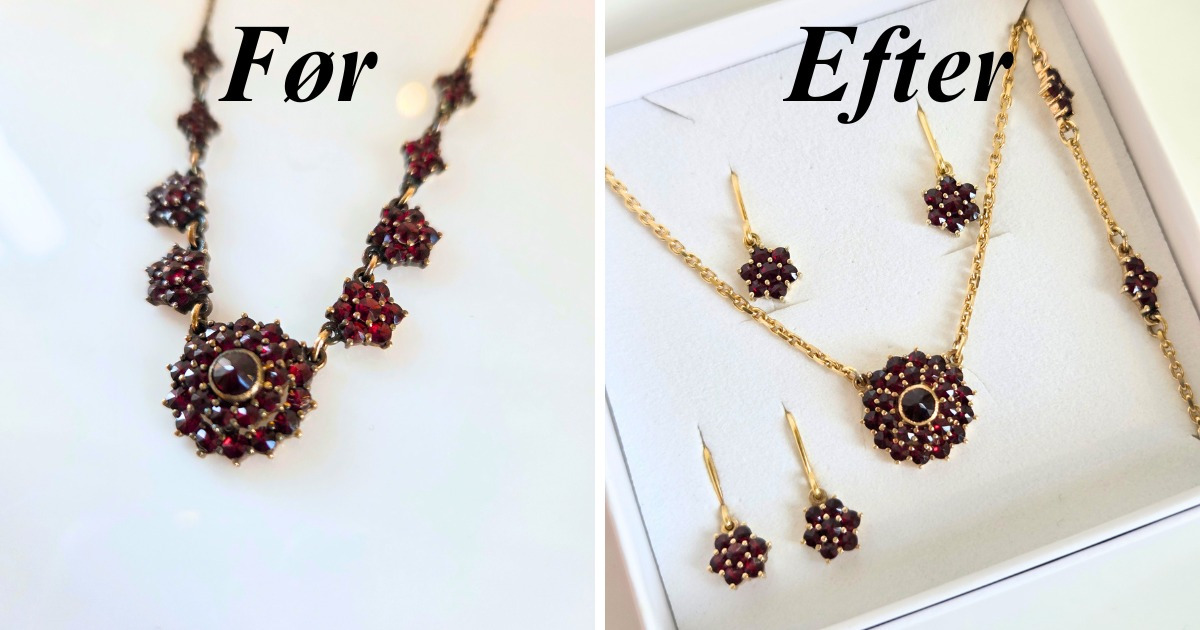 Smykkedesigner Helga Winther forvandler gammel granat halskæde til nye unikke smykker