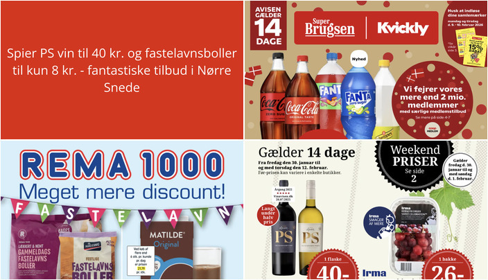 Spier PS vin til 40 kr. og fastelavnsboller til kun 8 kr. - fantastiske tilbud i Nørre Snede