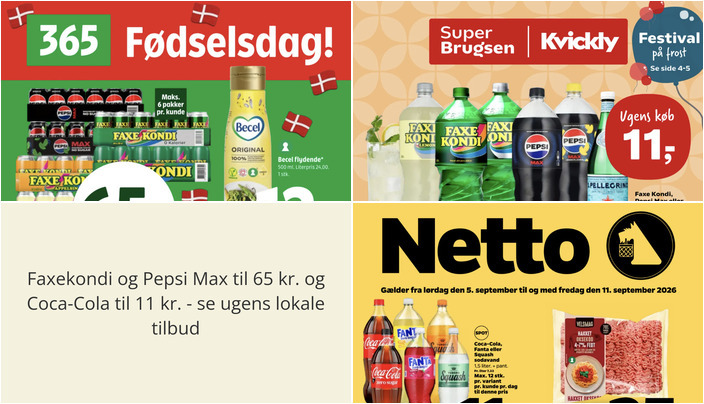 Faxekondi og Pepsi Max til 65 kr. og Coca-Cola til 11 kr. - se ugens lokale tilbud