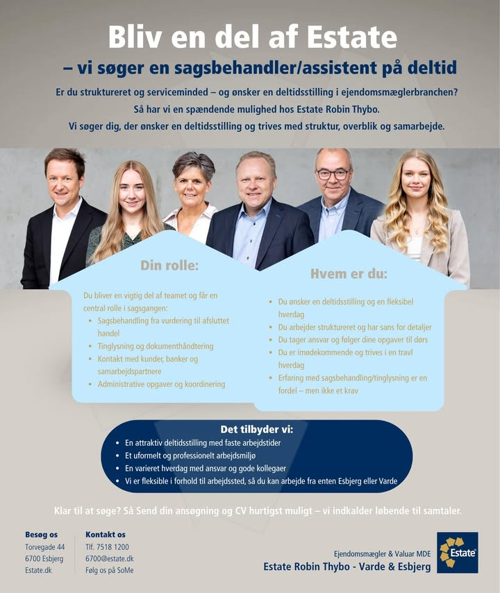 Estate Robin Thybo Esbjerg & Varde søger deltidssagsbehandler/assistent