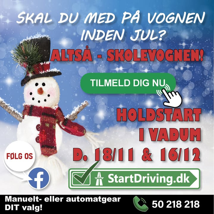 StartDriving.dk - Hosbonds Køreskole annoncerer nye holdstart i Vadum og Aalborg