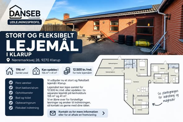 DanSeb ApS udlejer 196 m² fleksibelt lejemål i Klarup