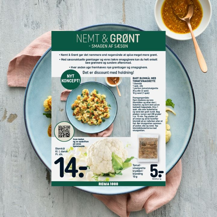 Rema1000 Gærumvej introducerer bagt blomkål med tomatvinaigrette i Nemt & Grønt serien