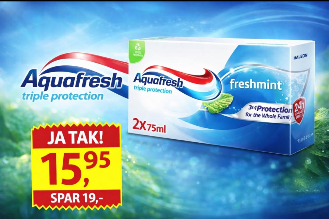 Meny Hobro tilbyder Aquafresh tandpasta til under halv pris