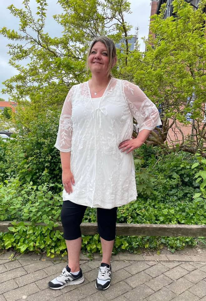 Only Curves præsenterer ny smuk blondemønstret cardigan fra Zhenzi