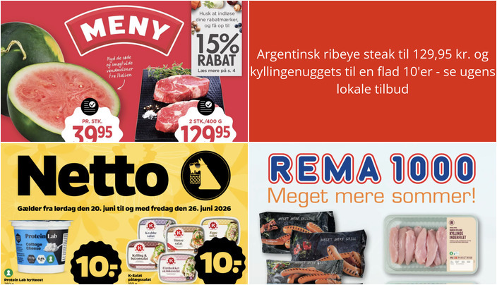 Argentinsk ribeye steak til 129,95 kr. og kyllingenuggets til en flad 10'er - se ugens lokale tilbud