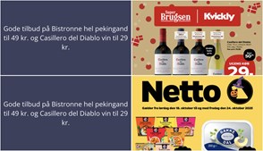 Gode tilbud på Bistronne hel pekingand til 49 kr. og Casillero del Diablo vin til 29 kr.