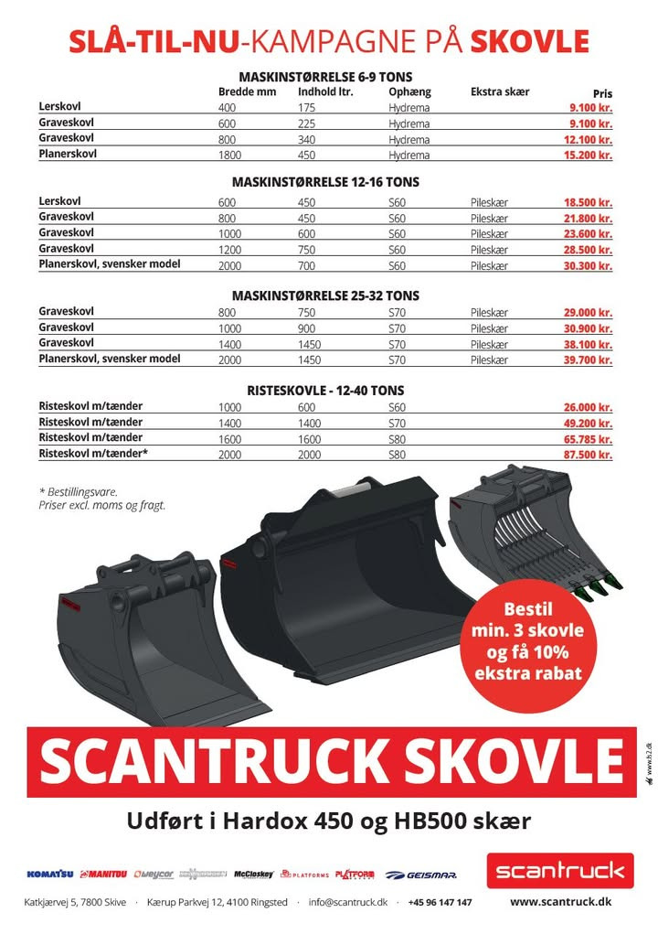 Scantruck A/S tilbyder stærke rabatter på skovle i Hardox 450