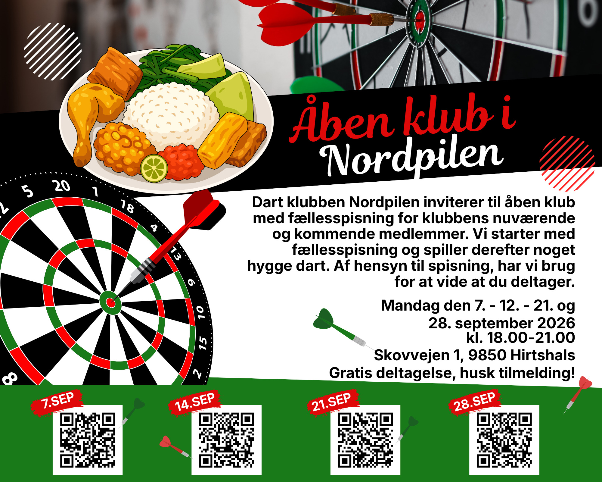 Fællesspisning og darttræning i Dartklubben Nordpilen