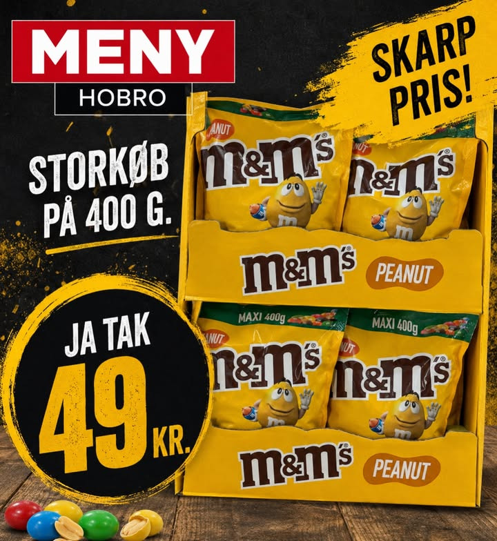MENY Hobro sælger M&M’s Peanuts 400 g til 49 kr.