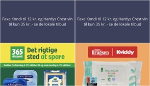 Faxe Kondi til 12 kr. og Hardys Crest vin til kun 35 kr. - se de lokale tilbud