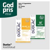 God pris på Duolac kosttilskud: Rejse+ 2i1 tyggetabletter og 50+ Vitalitet tilgængelige online indtil 19. juni