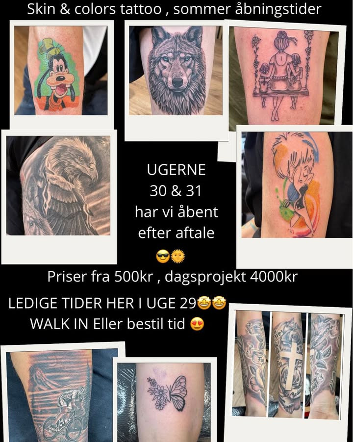 Skin & Colors Tattoo ApS tilbyder ledige tider og nedsatte priser på dagsprojekter denne uge