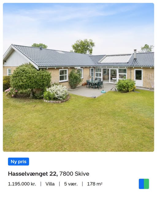Nybolig Skive I/S har ny pris på Hasselvænget 22 i Skive