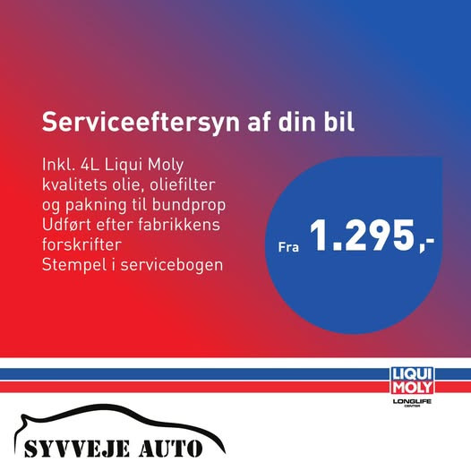 Syvveje Auto tilbyder serviceeftersyn fra 1.295 kr.
