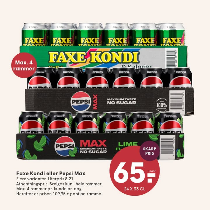 SPAR SKALLERUP A/S tilbyder kølige tilbud på Faxe Kondi og Pepsi Max