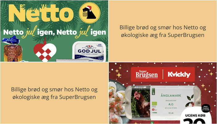 Billige brød og smør hos Netto og økologiske æg fra SuperBrugsen