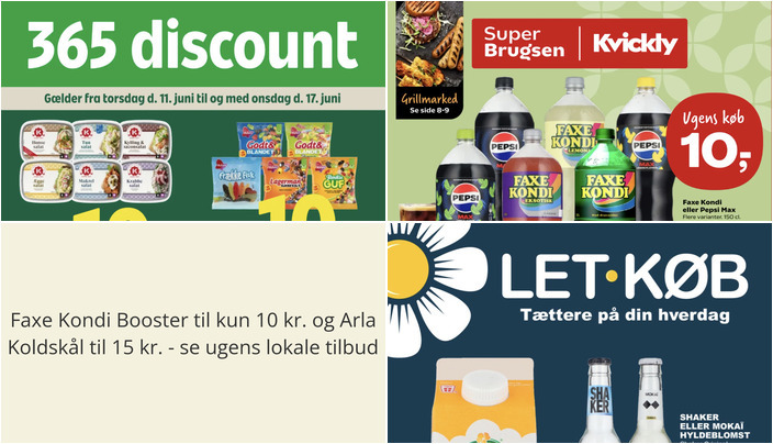 Faxe Kondi Booster til kun 10 kr. og Arla Koldskål til 15 kr. - se ugens lokale tilbud