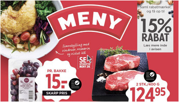 Argentinsk ribeye steak til 124,95 kr. og Lurpak smør til 14,95 kr. hos Meny