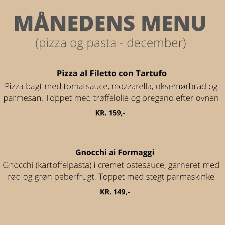 Da Angelino Pizza og Pasta præsenterer månedens julemenu for december