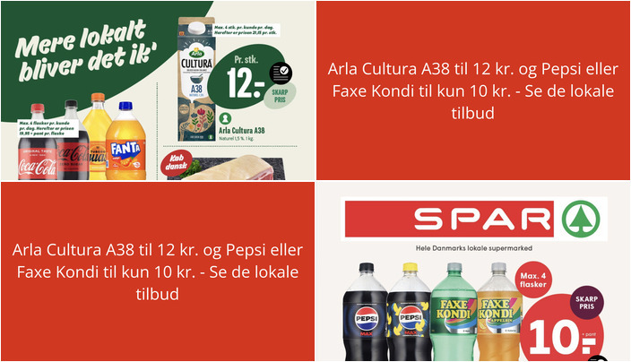 Arla Cultura A38 til 12 kr. og Pepsi eller Faxe Kondi til kun 10 kr. - Se de lokale tilbud
