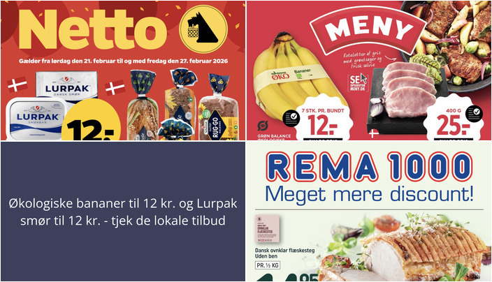 Økologiske bananer til 12 kr. og Lurpak smør til 12 kr. - tjek de lokale tilbud