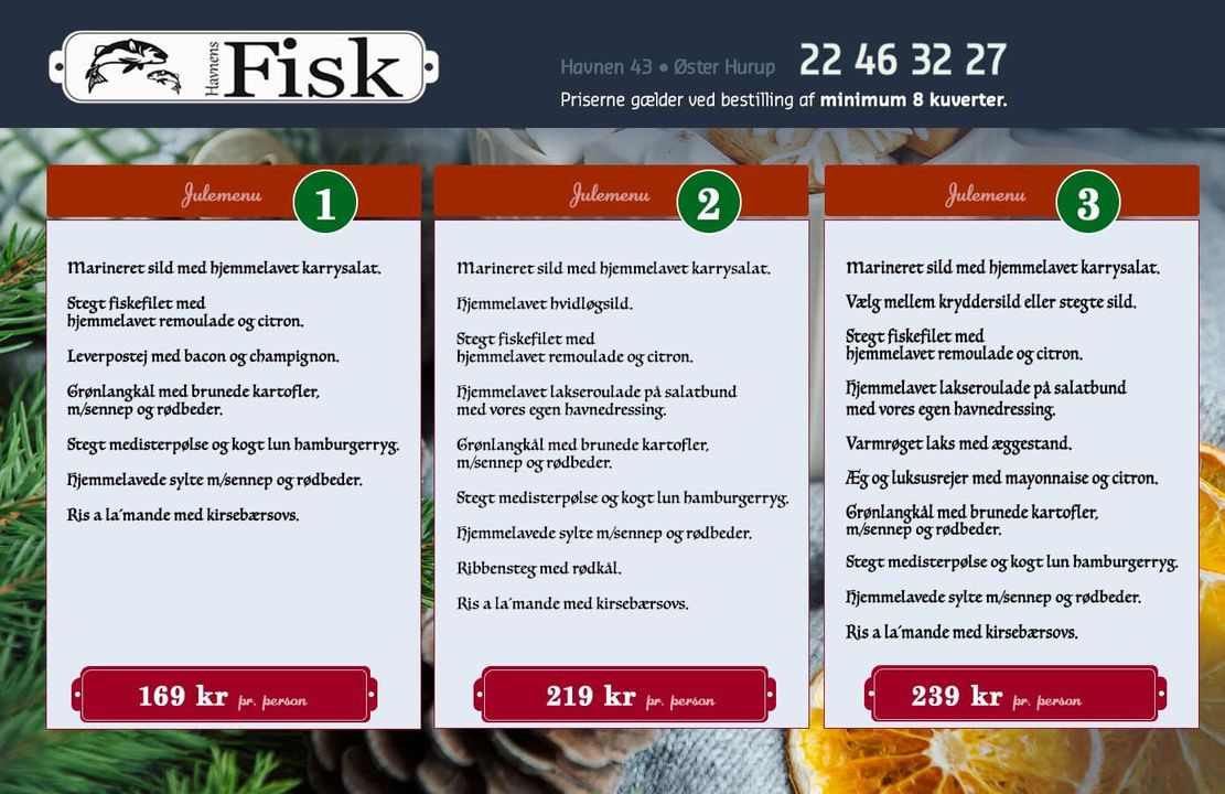 Havnens fisk og grill præsenterer julefrokostmenuen for 2024 klar til bestilling