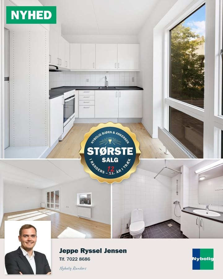 Nybolig Bjørn & Ankersen præsenterer lys lejlighed i Randers med solrig altan og fælles tagterrasse.