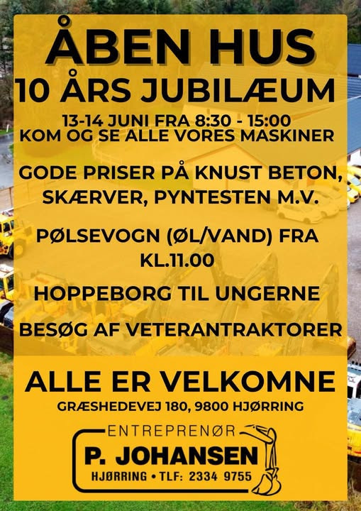 Entreprenør P. Johansen ApS inviterer til åbent hus ved 10-års jubilæum