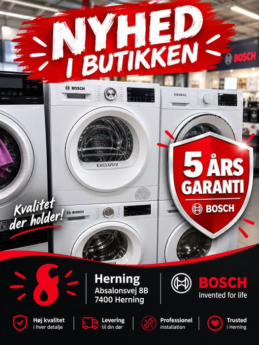 Skousen Herning har fået Bosch vaskemaskine og tørretumbler i butikken