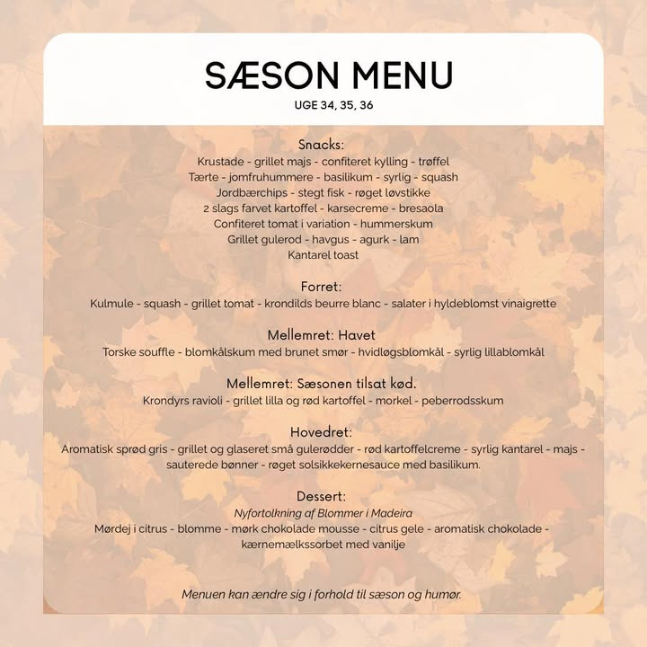 Restaurant Sæson lancerer ny sæsonmenu for ugerne 34-36