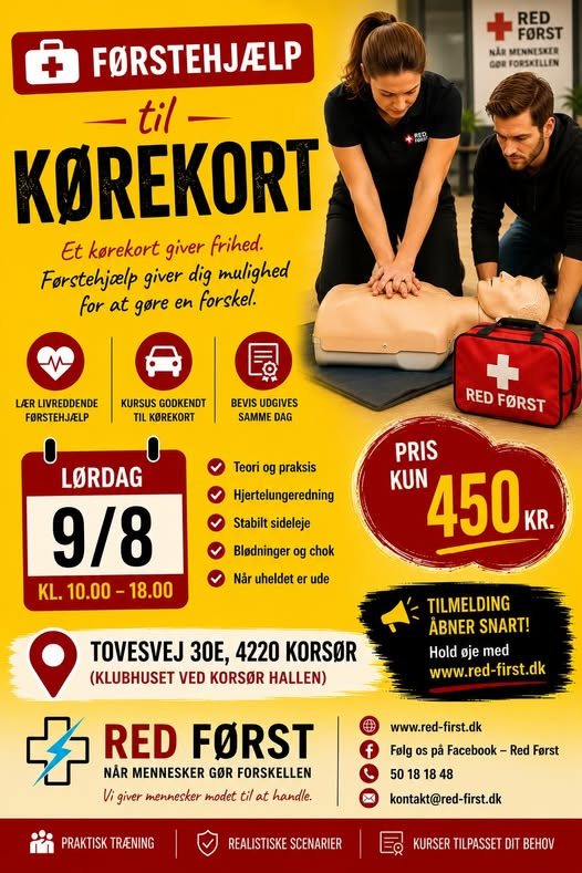 Red Først tilbyder førstehjælpskursus til kørekort for 450 kr.
