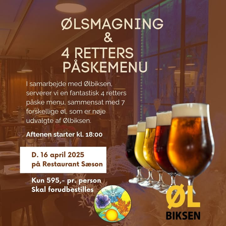 Restaurant Sæson inviterer til ølsmagning med ØL BIKSEN og påskemenu i april