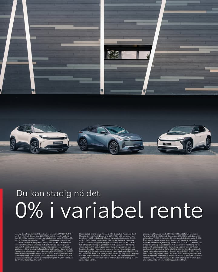 MTH Biler tilbyder 0% rente på Toyotas elbiler indtil december 2025