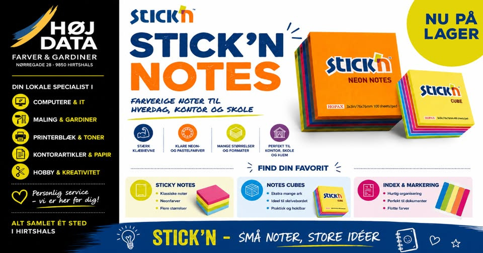 Høj Data har stort udvalg af farverige STICK’N Sticky Notes